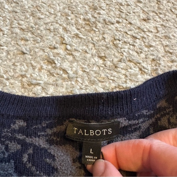 Talbots Cashmere Blend Elegant Blue Patterned Women's Sweater Large Blue Gray - Picture 5 of 6